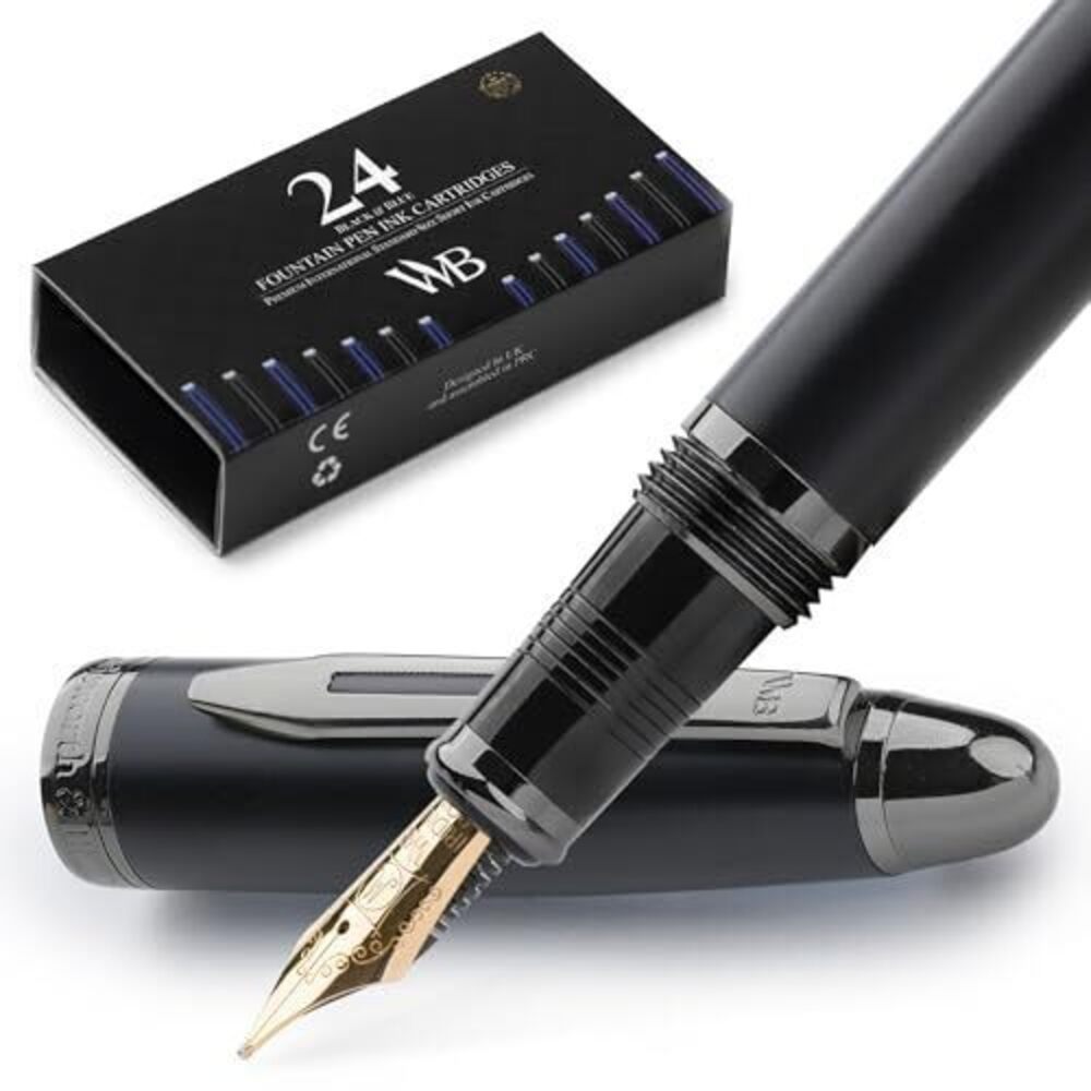 9691 Majesti Fountain Pen-Black, Luxury Case, 24K Gold Finish; 18K Gilded